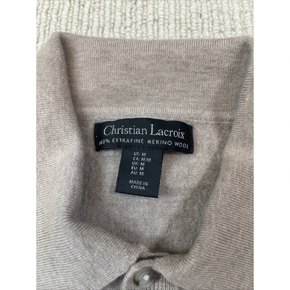 Christian Lacroix Men's Medium* Knit Sweater Merino Wool Collar Short Sleeve